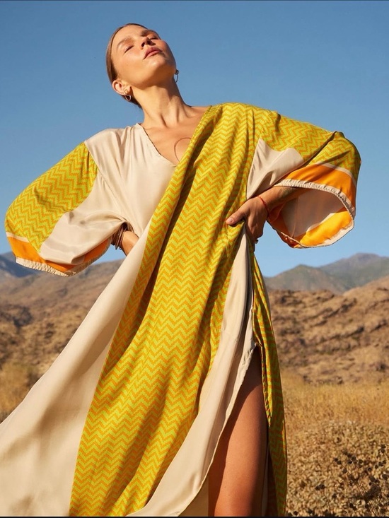 Natalie Martin Dresses & Skirts - Natalie Martin Fiore Silk Lime Green/Tangerine Zigzag Print Maxi Dress NWT XS